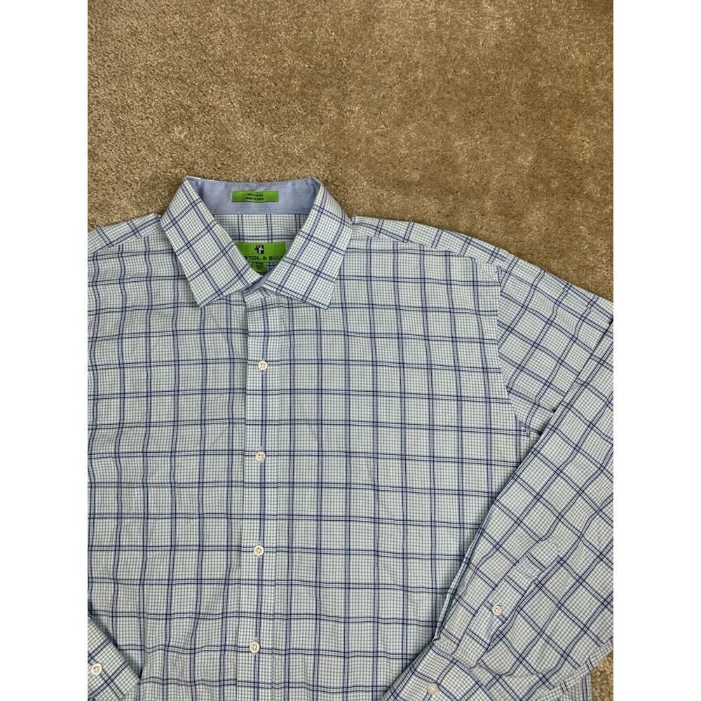 Bristol & Bull Shirt XXL 18-18 1/2, 34/35 Blue Plaid Long Sleeve Button-Up 879